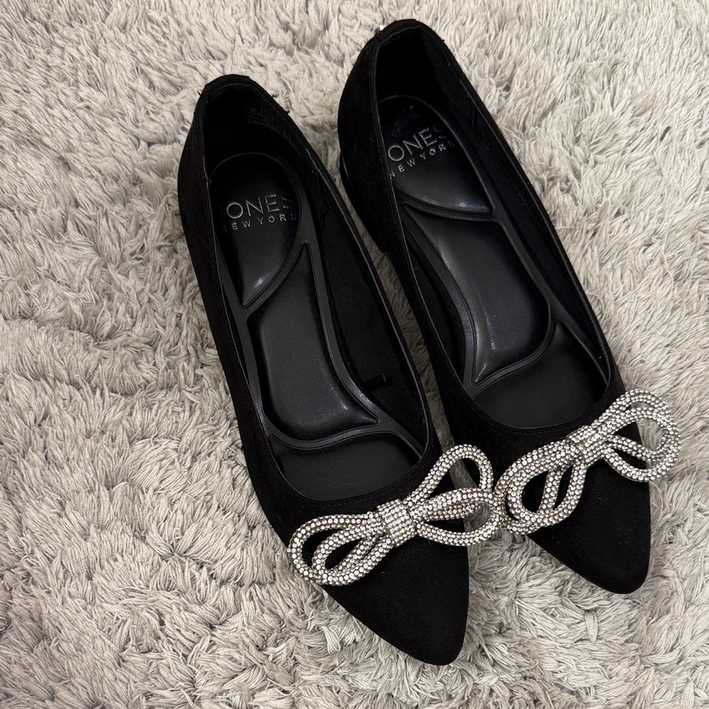 Jones New York Black Flats with Silver Bow